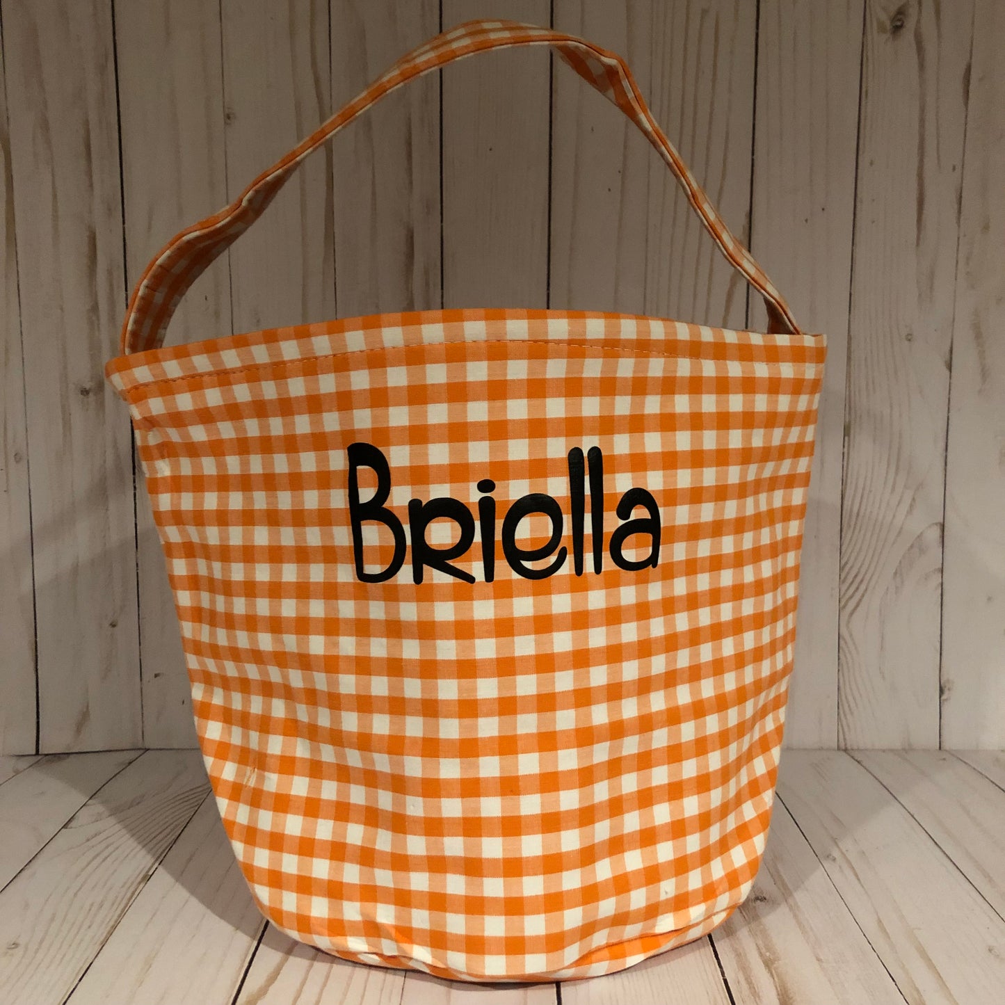 Halloween Gingham Trick or Treat Personalized Name, Kids Candy Bucket, Custom Kids Monogram Orange Black Candy Tote Bag, Trick or Treat Bag