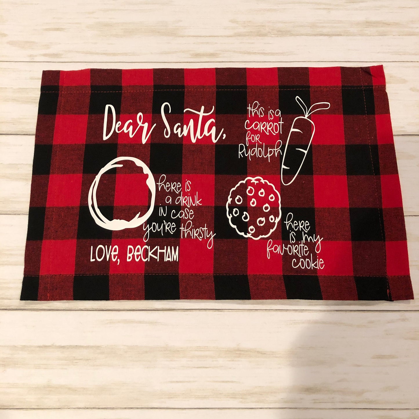 Personalized Cookies for Santa Placemat, Dear Santa Christmas Night Milk and Cookies Accessory, Farmhouse Christmas Buffalo Plaid Kids Gift