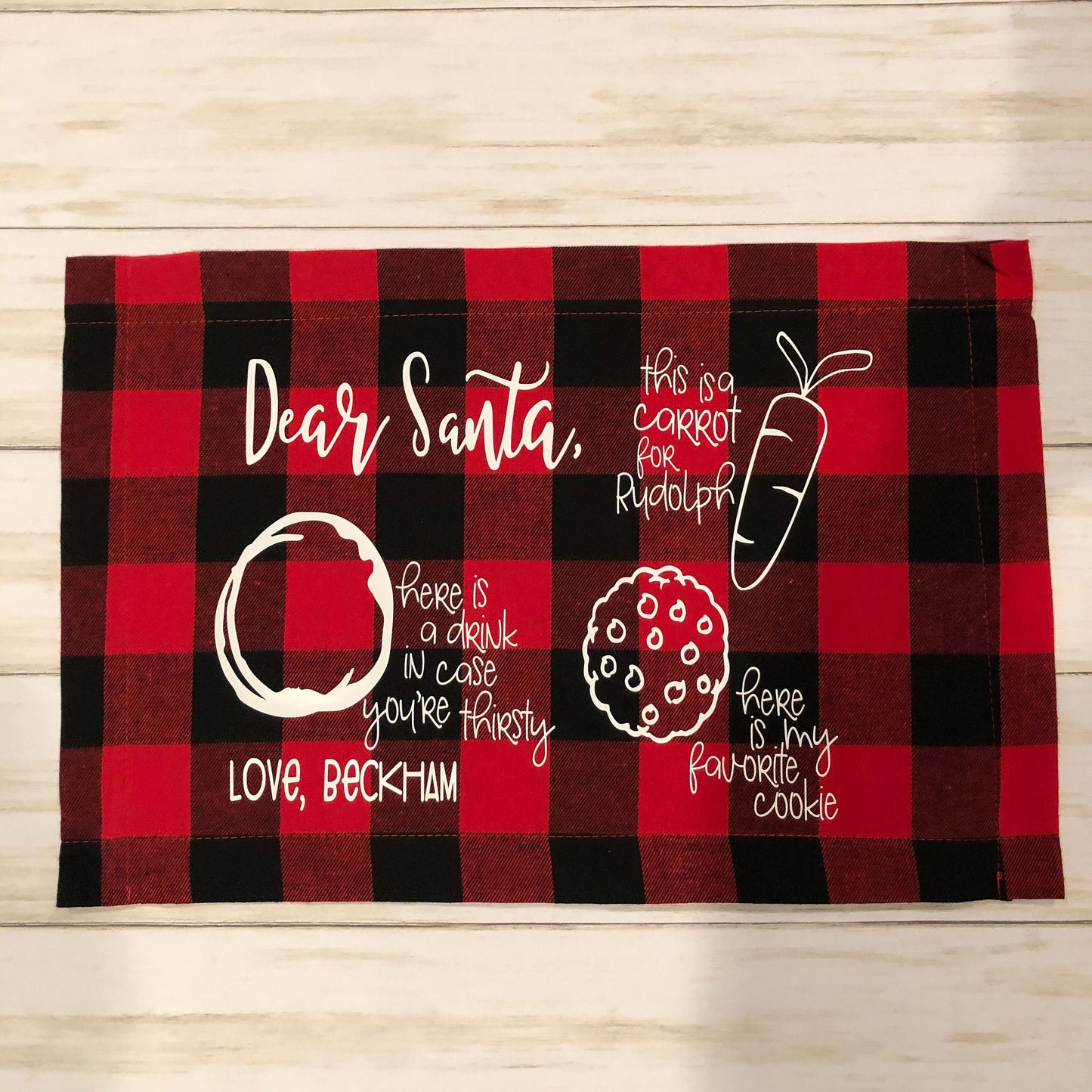 Personalized Cookies for Santa Placemat, Dear Santa Christmas Night Milk and Cookies Accessory, Farmhouse Christmas Buffalo Plaid Kids Gift