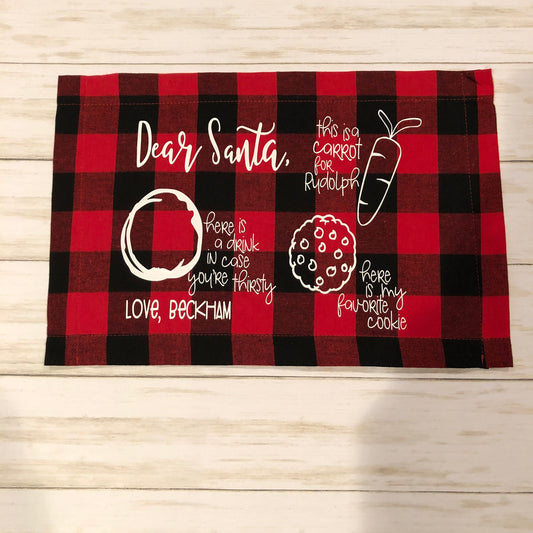 Personalized Cookies for Santa Placemat, Dear Santa Christmas Night Milk and Cookies Accessory, Farmhouse Christmas Buffalo Plaid Kids Gift