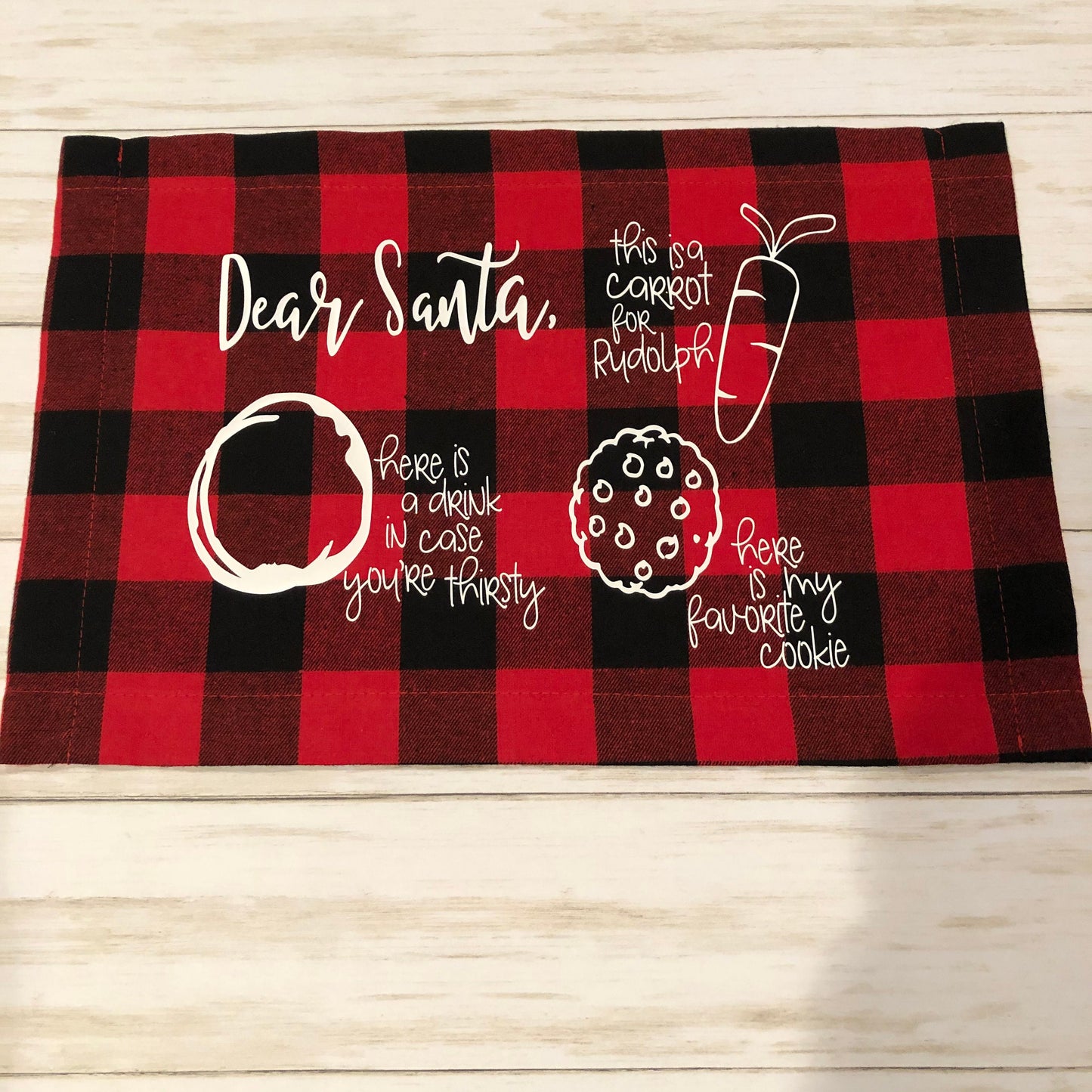 Personalized Cookies for Santa Placemat, Dear Santa Christmas Night Milk and Cookies Accessory, Farmhouse Christmas Buffalo Plaid Kids Gift