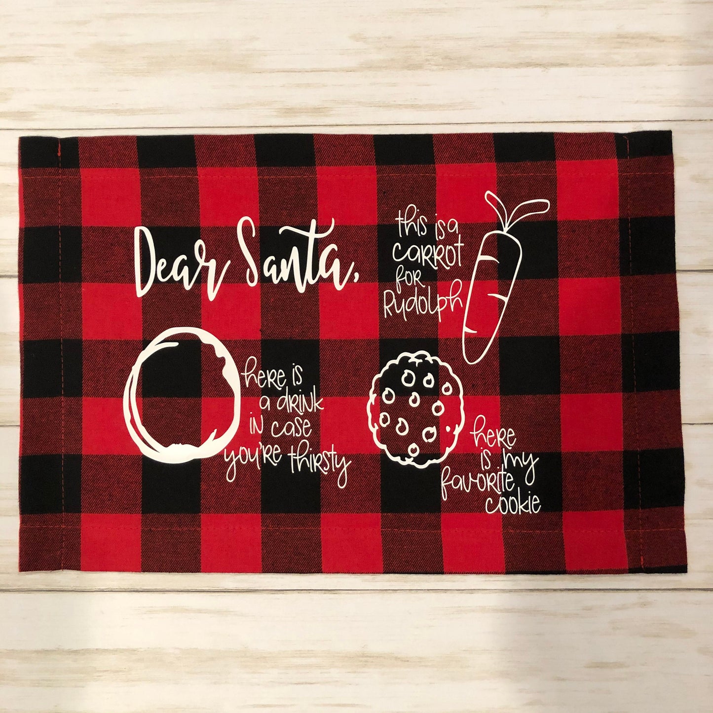 Personalized Cookies for Santa Placemat, Dear Santa Christmas Night Milk and Cookies Accessory, Farmhouse Christmas Buffalo Plaid Kids Gift