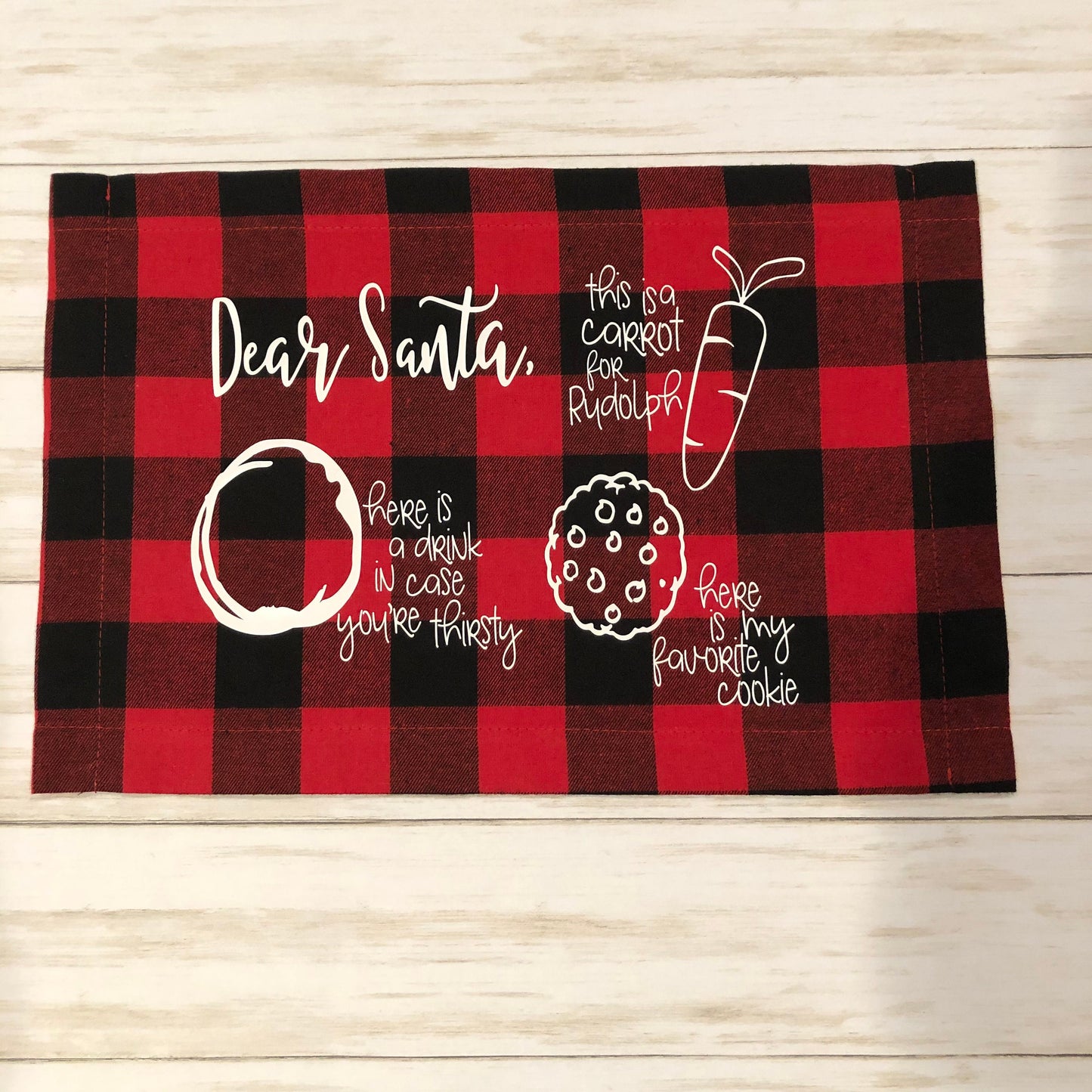 Personalized Cookies for Santa Placemat, Dear Santa Christmas Night Milk and Cookies Accessory, Farmhouse Christmas Buffalo Plaid Kids Gift