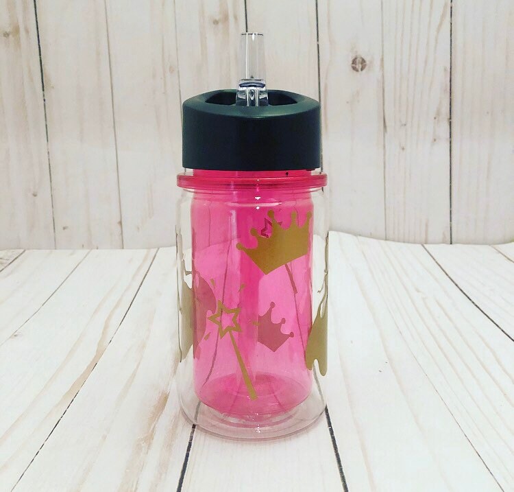 Personalized Princess Flip Top Water Bottle, BPA Free Little Princess Cup with Lid, Crown Tiara Custom School Water Bottle, Princess Gift