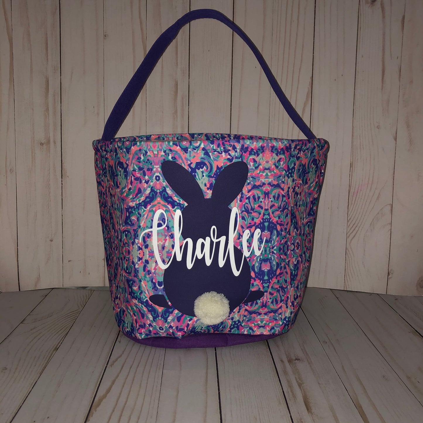 Personalized Easter Basket, Lilly P Inspired Easter Kids Egg Hunt Bag, Personalized Bunny Basket, Bunny with Tail, Monogram Easter