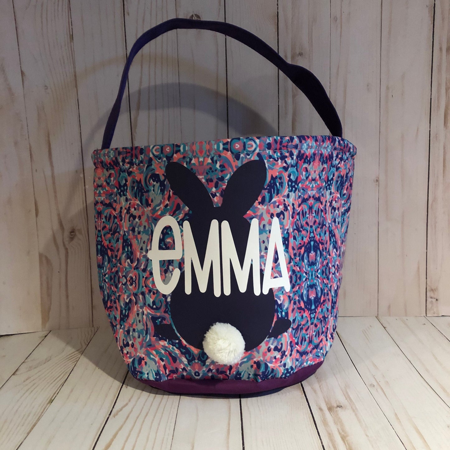 Personalized Easter Basket, Lilly P Inspired Easter Kids Egg Hunt Bag, Personalized Bunny Basket, Bunny with Tail, Monogram Easter