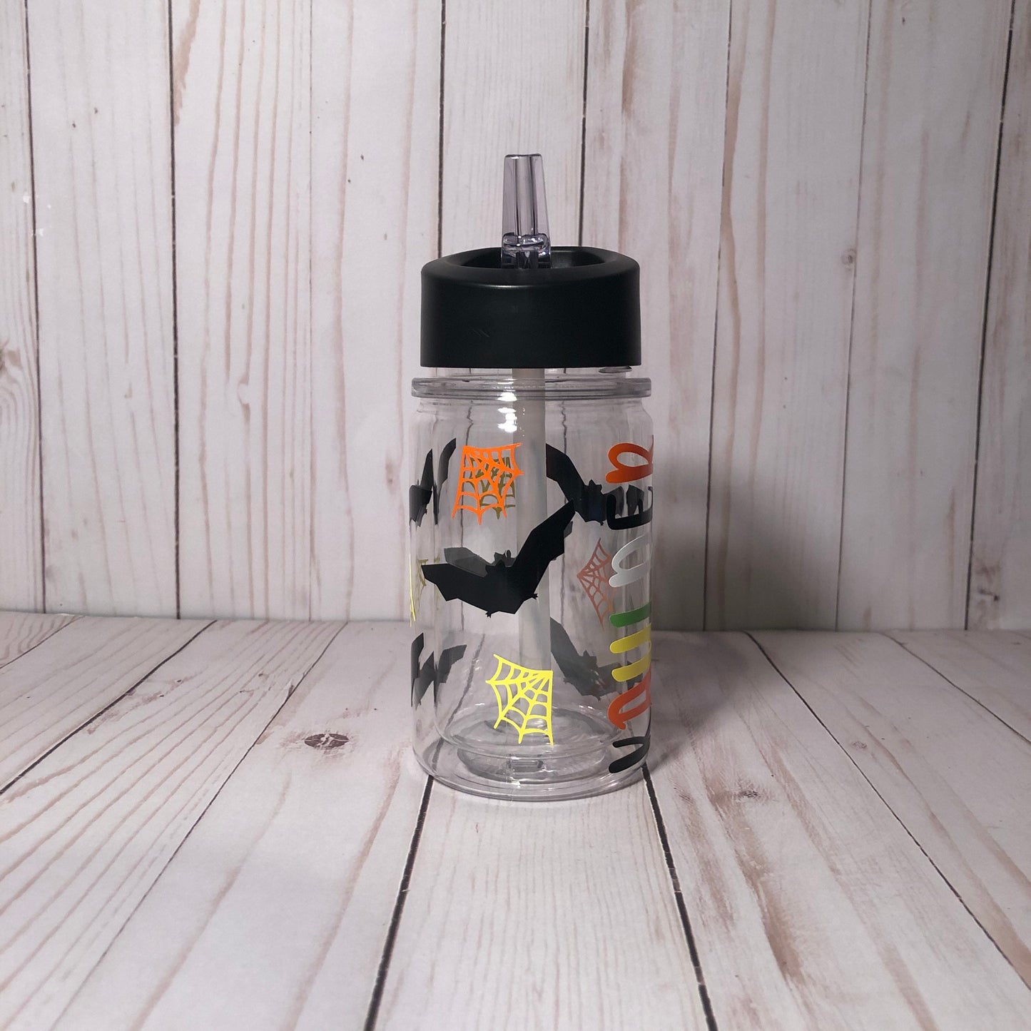 Halloween Themed Water Bottle,  Pink Halloween Decor, Bat Cup, Kids Halloween Tumbler, Children's Halloween Cup, Spooky Happy Halloween