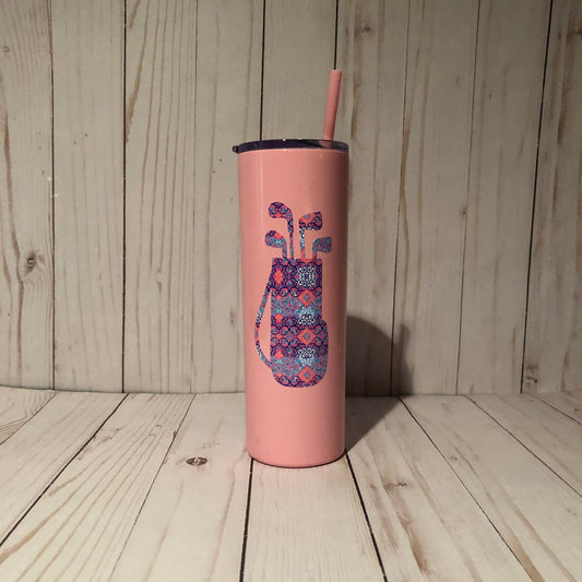 Golf Gift for Women, Golf Tumbler 20oz, Personalized Golf Tumbler, Iced Coffee Tumbler, Lilly Inspired Golf Cup, Golf Bag Tumbler