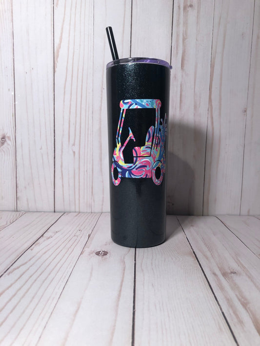 Golf Gift for Women, Golf Tumbler 20oz, Personalized Golf Tumbler, Iced Coffee Tumbler, Lilly Inspired Golf Cup, Golf Cart Tumbler