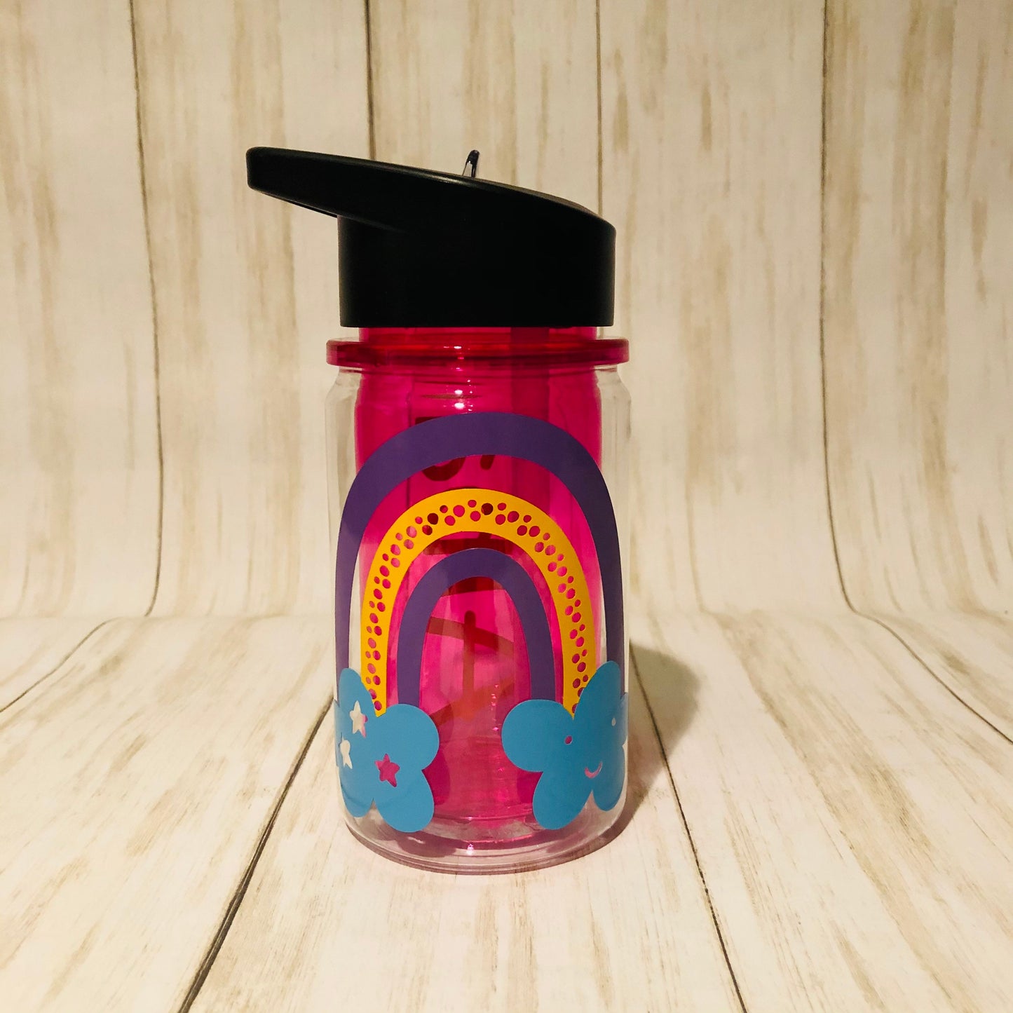 Rainbow Sippy Cup, Rainbow Kids Mug, Personalized Rainbow Water Bottle, Gift for Girls Birthday Party, Boho Rainbow Birthday Party Favor