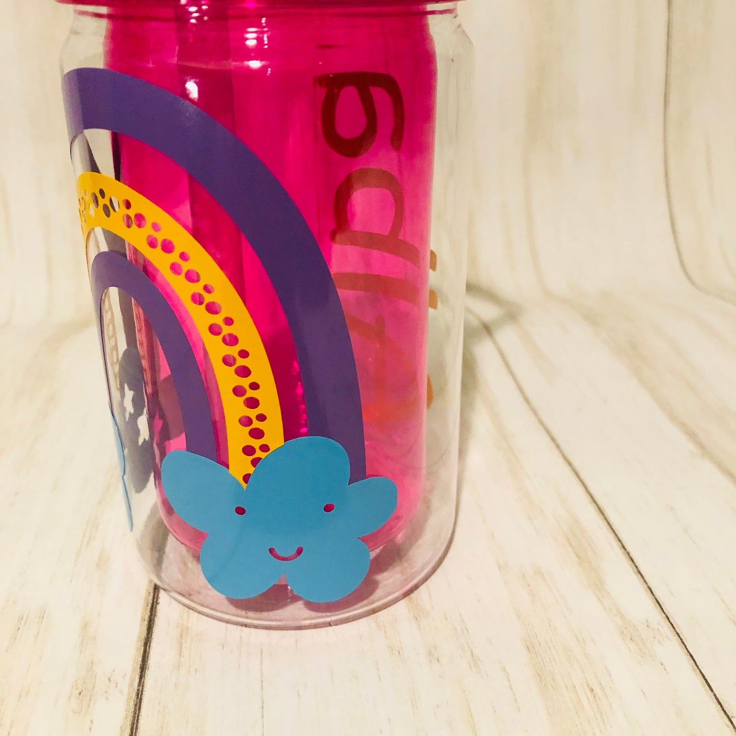 Rainbow Sippy Cup, Rainbow Kids Mug, Personalized Rainbow Water Bottle, Gift for Girls Birthday Party, Boho Rainbow Birthday Party Favor