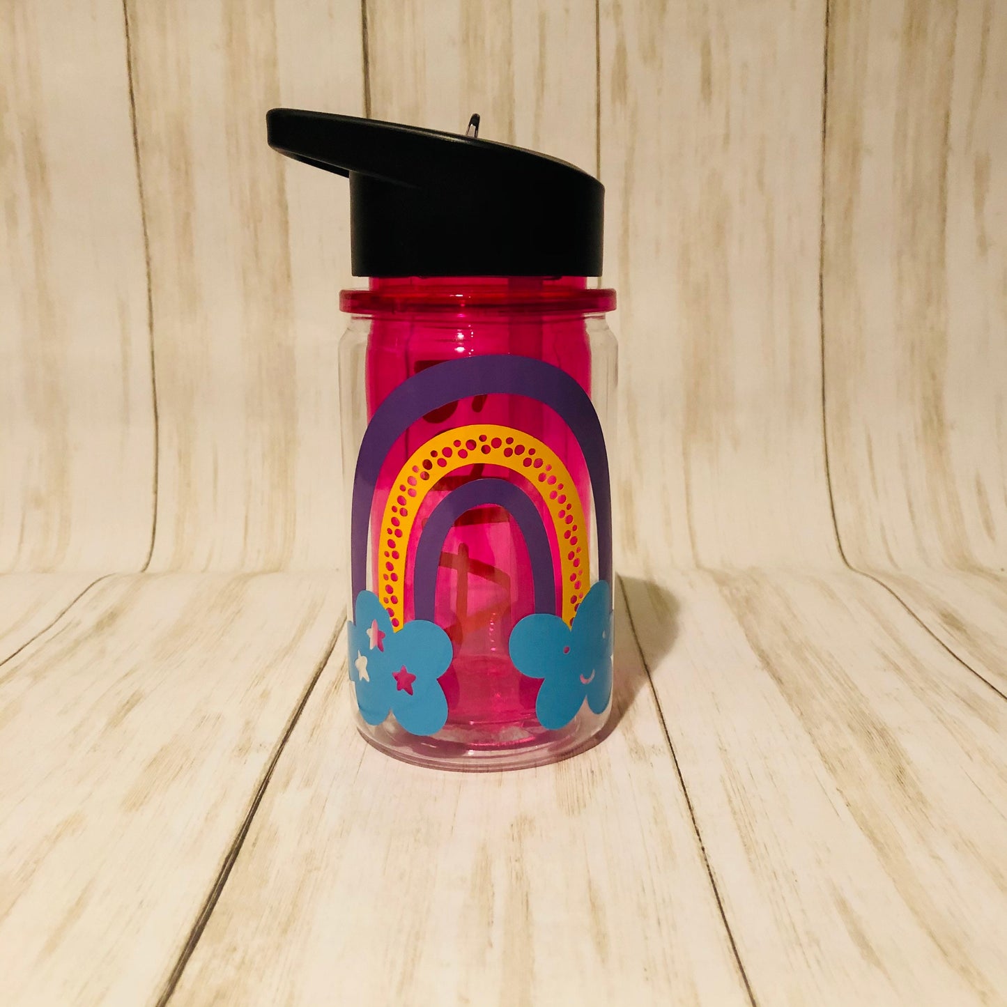 Rainbow Sippy Cup, Rainbow Kids Mug, Personalized Rainbow Water Bottle, Gift for Girls Birthday Party, Boho Rainbow Birthday Party Favor