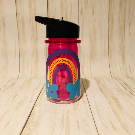 Rainbow Sippy Cup, Rainbow Kids Mug, Personalized Rainbow Water Bottle, Gift for Girls Birthday Party, Boho Rainbow Birthday Party Favor