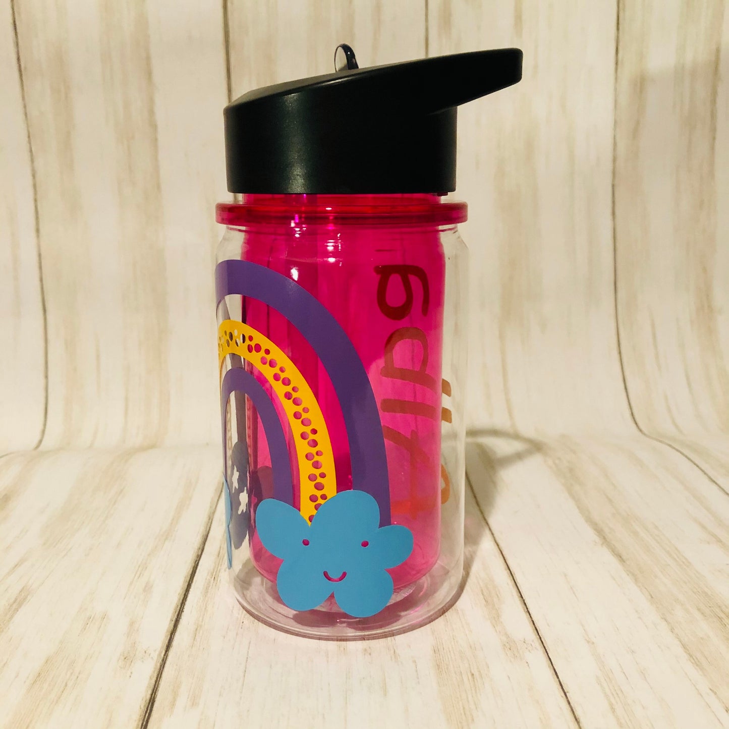 Rainbow Sippy Cup, Rainbow Kids Mug, Personalized Rainbow Water Bottle, Gift for Girls Birthday Party, Boho Rainbow Birthday Party Favor