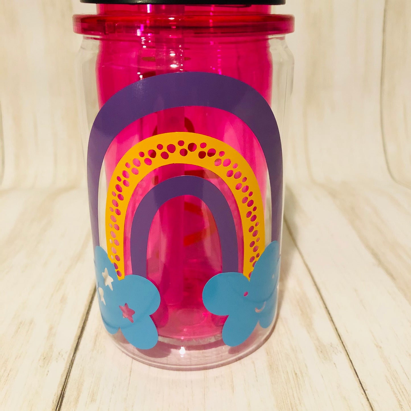 Rainbow Sippy Cup, Rainbow Kids Mug, Personalized Rainbow Water Bottle, Gift for Girls Birthday Party, Boho Rainbow Birthday Party Favor