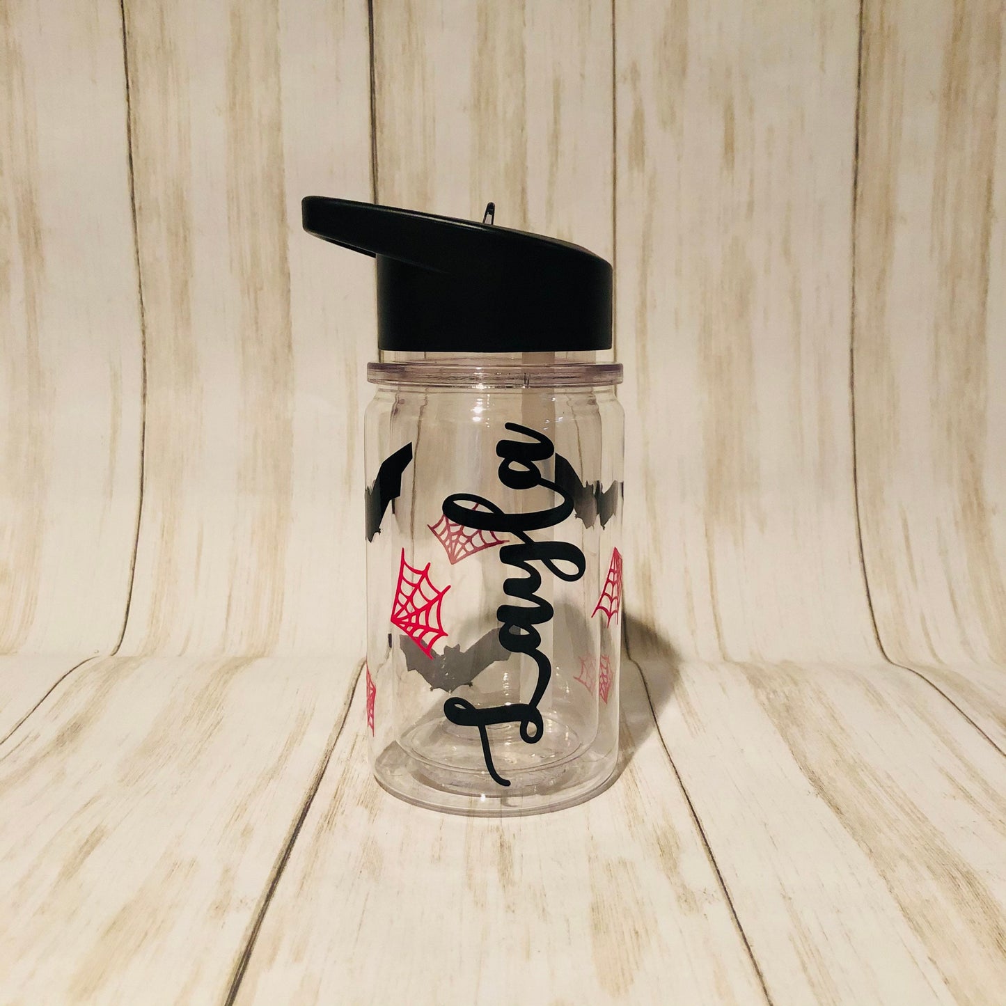 Halloween Themed Water Bottle,  Pink Halloween Decor, Bat Cup, Kids Halloween Tumbler, Children's Halloween Cup, Spooky Happy Halloween