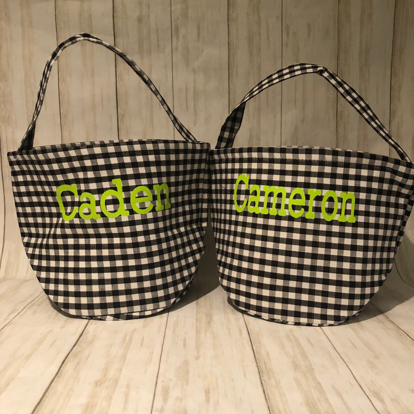 Halloween Gingham Trick or Treat Personalized Name, Kids Candy Bucket, Custom Kids Monogram Orange Black Candy Tote Bag, Trick or Treat Bag