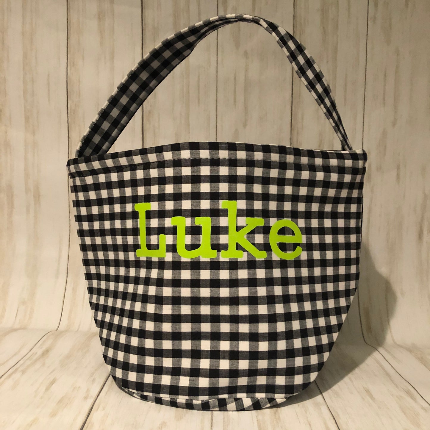 Halloween Gingham Trick or Treat Personalized Name, Kids Candy Bucket, Custom Kids Monogram Orange Black Candy Tote Bag, Trick or Treat Bag