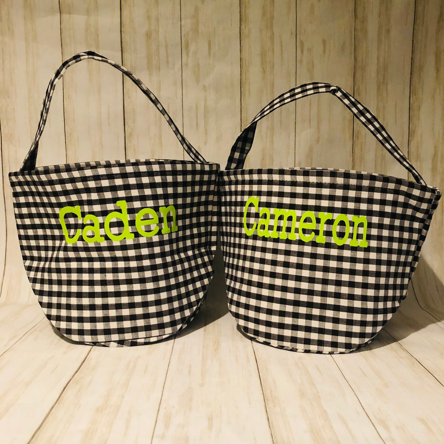 Halloween Gingham Trick or Treat Personalized Name, Kids Candy Bucket, Custom Kids Monogram Orange Black Candy Tote Bag, Trick or Treat Bag