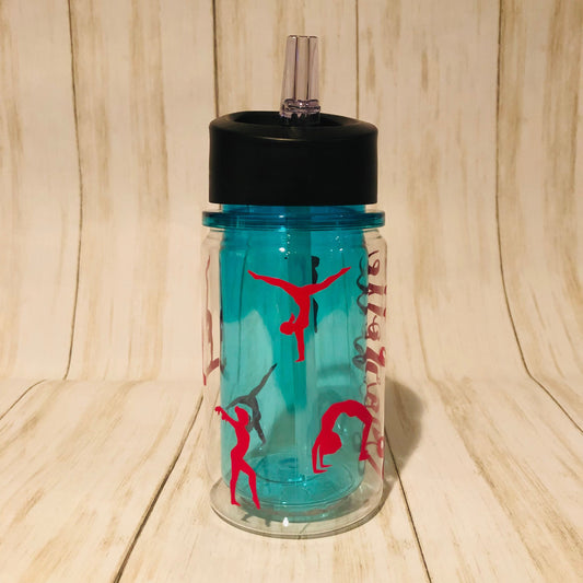 Personalized Name Gymnastics Water Bottle with Lid, Girls Hydro Flask Sport Theme Tumbler, Cheer Tumble Design, Monogrammed Name Vinyl Decal