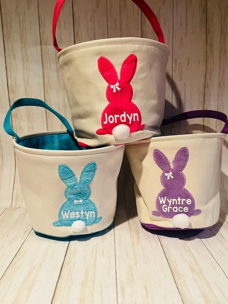 Personalized Easter Basket, Kids Egg Hunt Bag, Personalized Bunny Basket, Bunny with Tail, EASTER Bunny, Easter, Monogram Easter, Butterfly