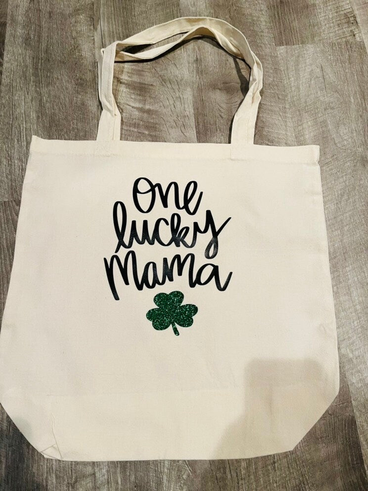 Lucky Mama, Mama Tote Bag, St. Patricks Day Gift, Mothers Day Gift, St. Patricks Day Tote Bag, Gift for Mom, Lucky Mama Tote, Canvas Tote