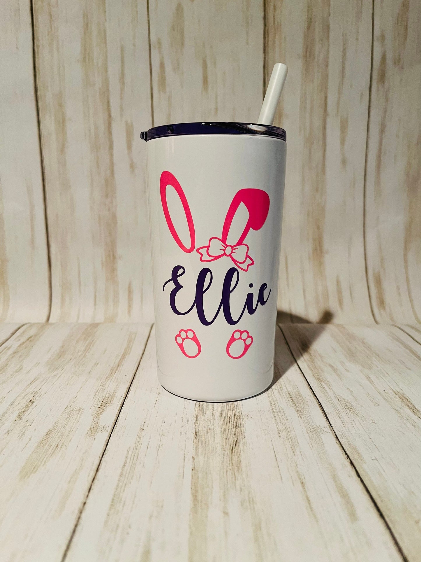 Easter Bunny Personalized Kids Name Monogrammed Tumbler for Kids, Girl Boy Easter Sippy Cup with Lid straw, Easter Basket Filler for kids