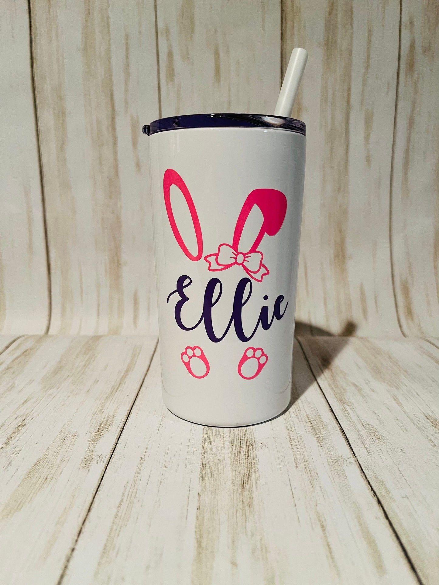 Easter Bunny Personalized Kids Name Monogrammed Tumbler for Kids, Girl Boy Easter Sippy Cup with Lid straw, Easter Basket Filler for kids