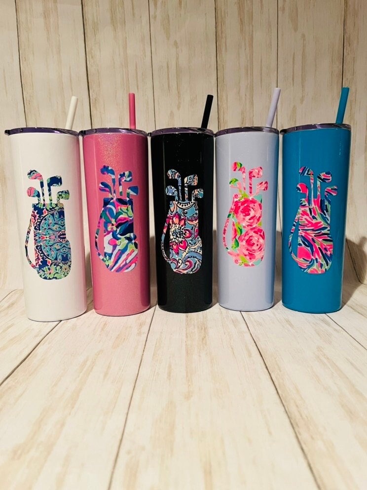 Golf Gift for Women, Golf Tumbler 20oz, Personalized Golf Tumbler, Iced Coffee Tumbler, Lilly Inspired Golf Cup, Golf Bag Tumbler