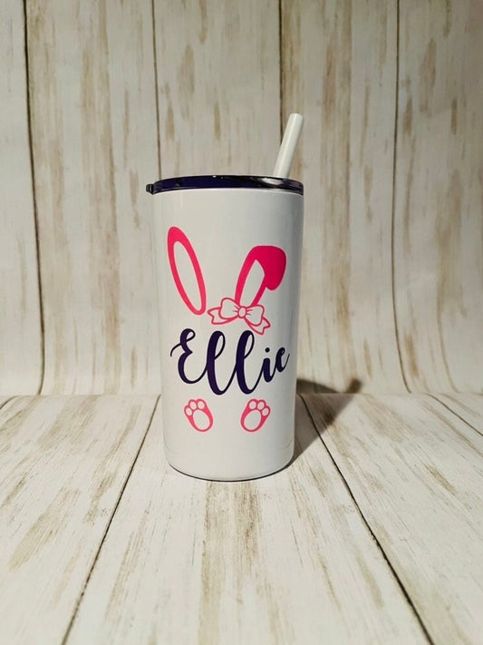 Easter Bunny Personalized Kids Name Monogrammed Tumbler for Kids, Girl Boy Easter Sippy Cup with Lid straw, Easter Basket Filler for kids