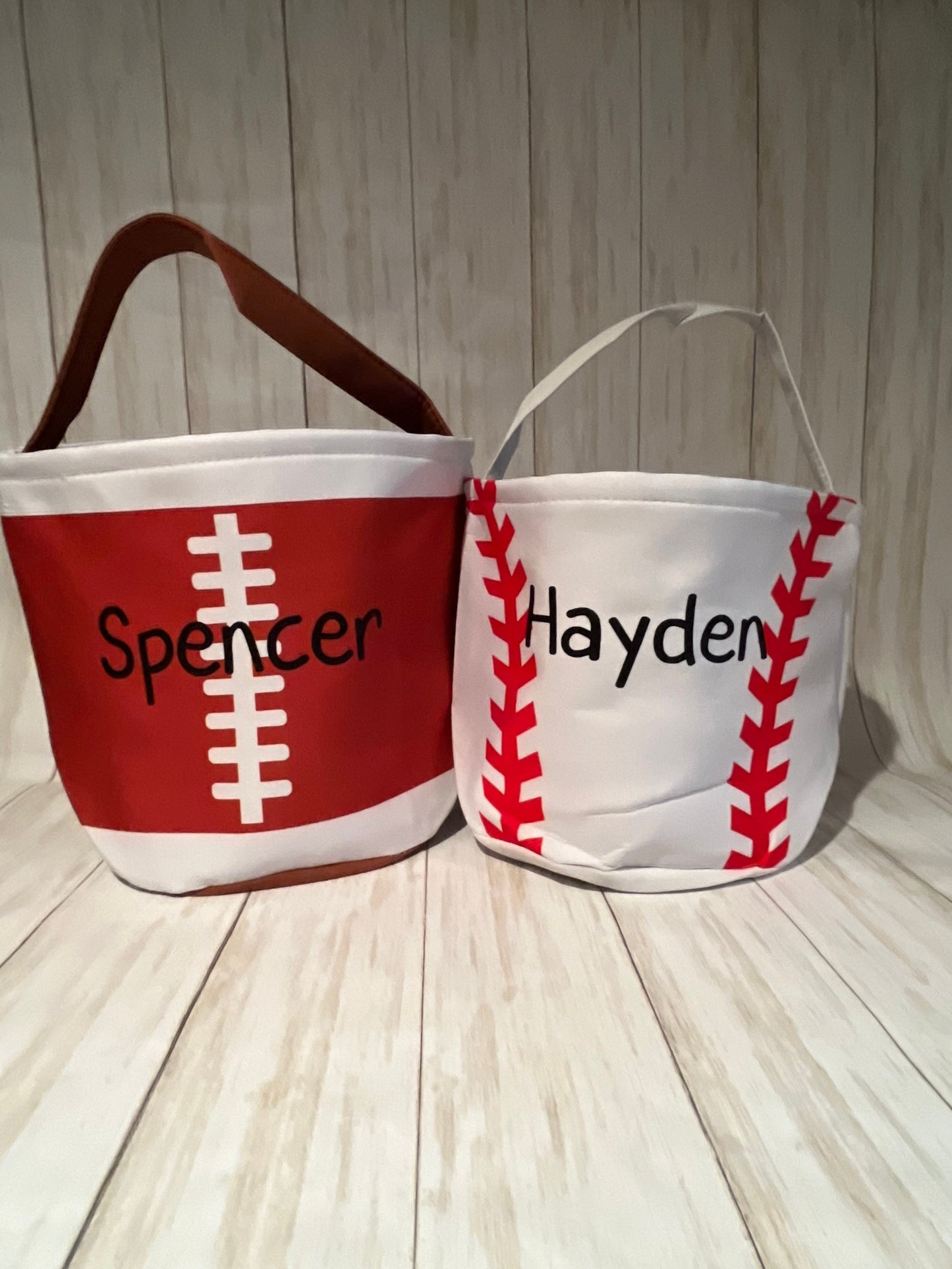 Personalized Name Sports Theme Easter Basket, Boy Easter Egg Hunt bag with Handle, Kid Egg Hunt, Baseball Soccer Basketball Tote Party Favor