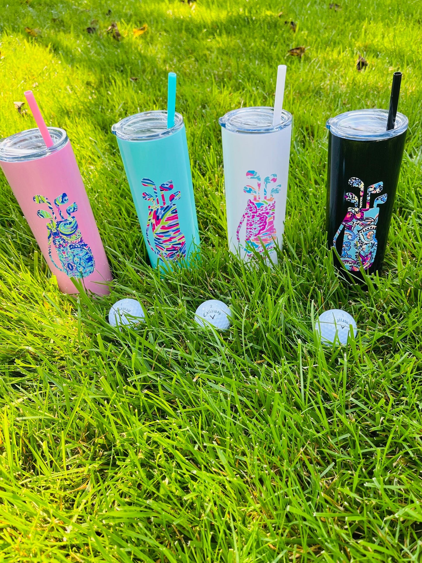 Golf Gift for Women, Golf Tumbler 20oz, Personalized Golf Tumbler, Iced Coffee Tumbler, Lilly Inspired Golf Cup, Golf Bag Tumbler