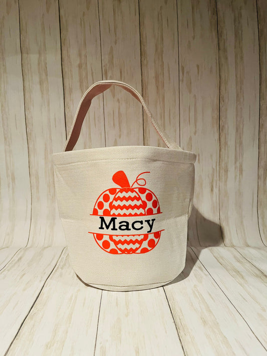 Personalized kids name Halloween pumpkin Trick or Treat Bag, Custom boy girl Large canvas Candy Tote bag, Personalized Pumpkin candy carrier