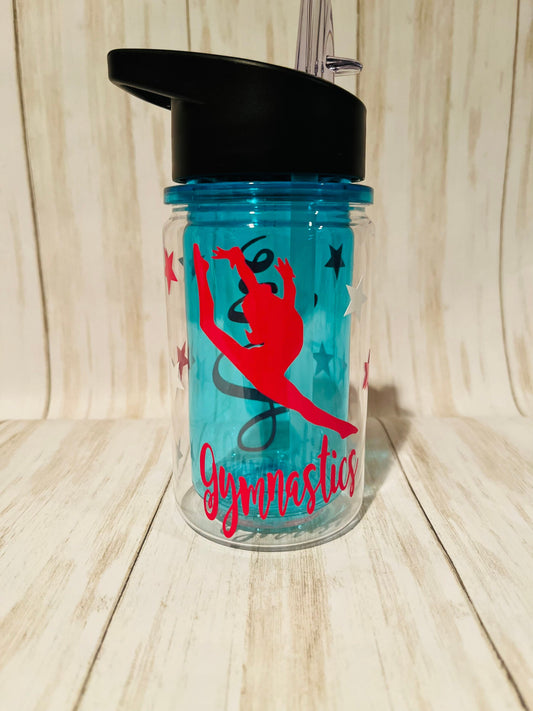 Personalized Name Gymnastics Water Bottle with Lid, Girls Hydro Flask Sport Theme Tumbler, Cheer Tumble Design, Monogrammed Name Vinyl Decal