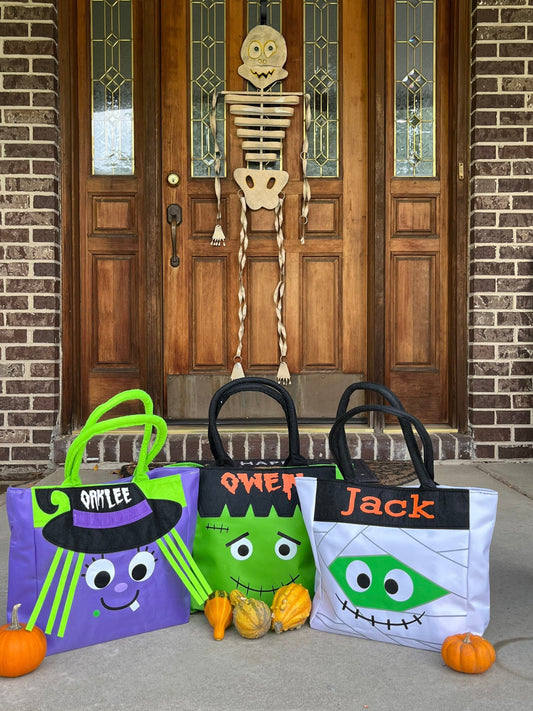 Trick or Treat Bag, Personalized Halloween Bag, Kids Halloween Bag, Large Candy Bag, Halloween Bucket, Halloween Candy Bag Character Tote