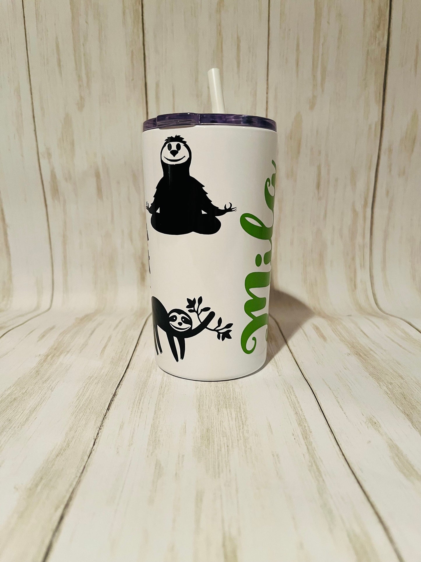 Sloth Gift for Kids, Personalized Sloth Tumbler Lid Straw, Sloth Party Decor, Sloth Birthday Party Cup, Sloth Lover Jungle Theme Party