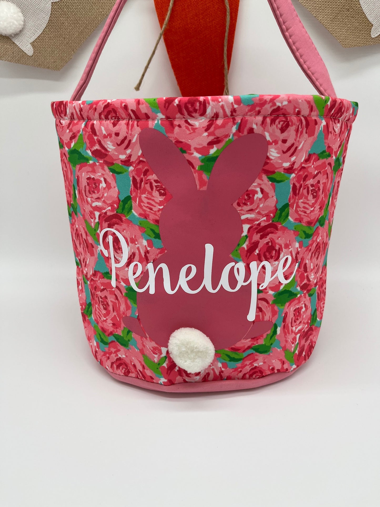 Personalized Easter Basket, Lilly P Inspired Easter Kids Egg Hunt Bag, Personalized Bunny Basket, Bunny with Tail, Monogram Easter