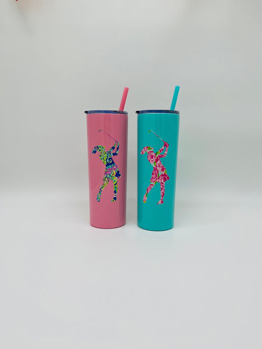 Women’s Golf Gift, Golf Tumbler 20oz, Personalized Ladies Golf Tumbler, Iced Coffee Tumbler, Lilly Inspired Golf Cup, Golf Bag Tumbler