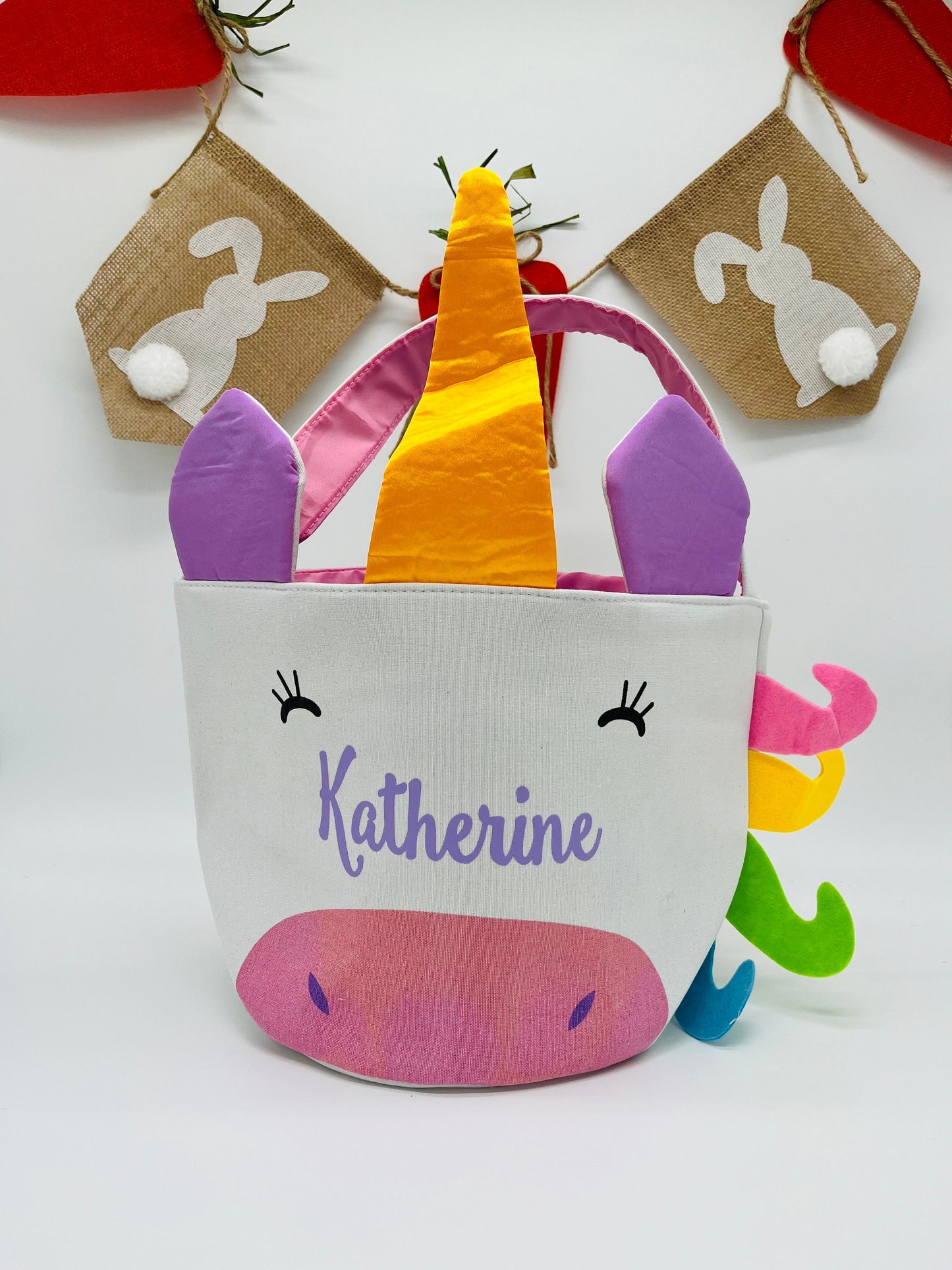 Personalized Unicorn Easter Basket, Unicorn Bucket, Girls Easter Basket, Unicorn Easter, Easter Egg Hunt Candy Bag, Girls Unicorn Basket