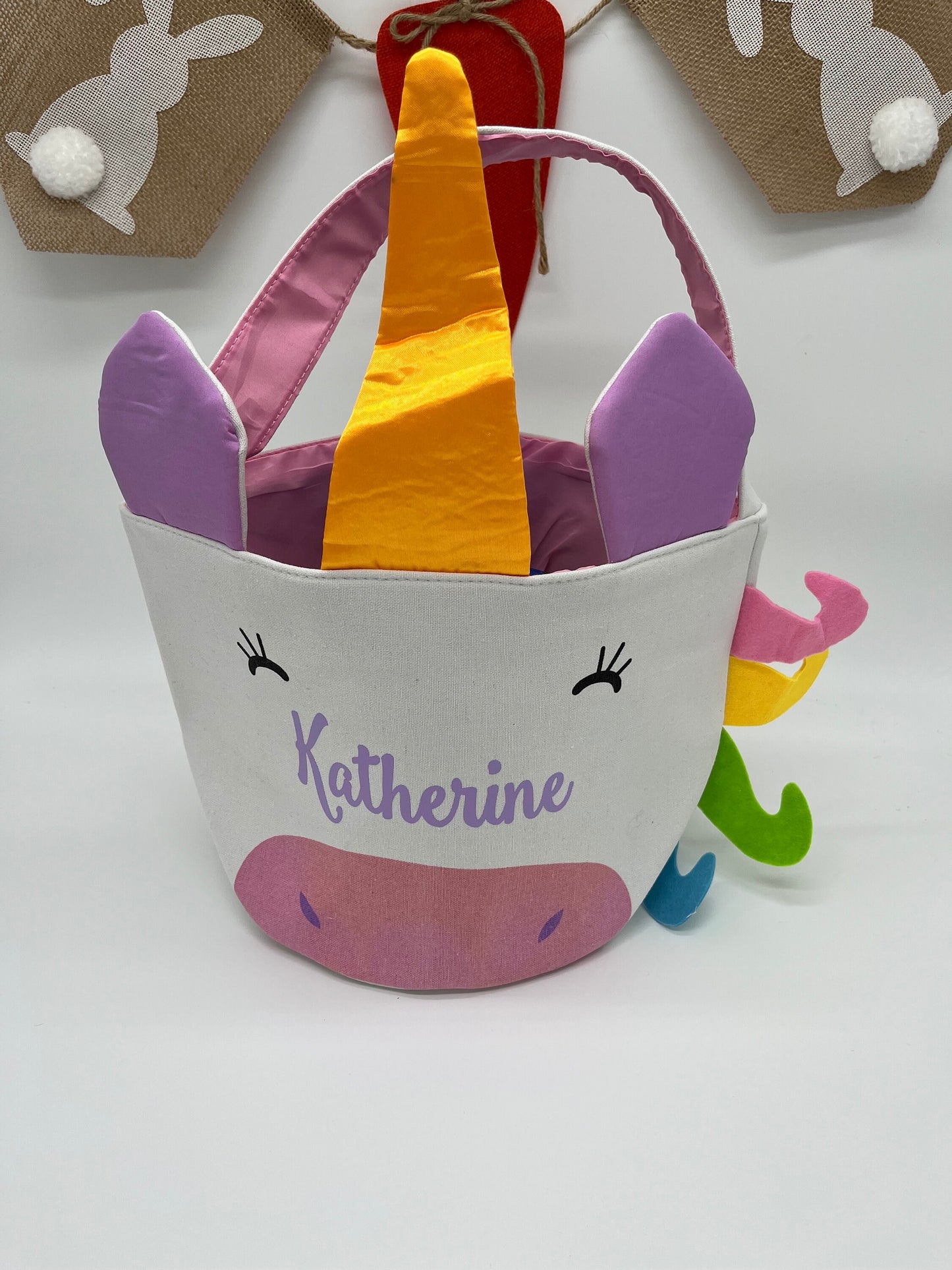 Personalized Unicorn Easter Basket, Unicorn Bucket, Girls Easter Basket, Unicorn Easter, Easter Egg Hunt Candy Bag, Girls Unicorn Basket